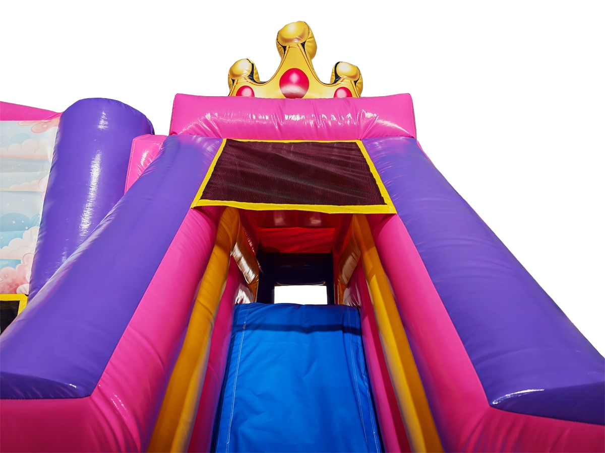 Springkussen prinses - met glijbaan - 5x4,5m 