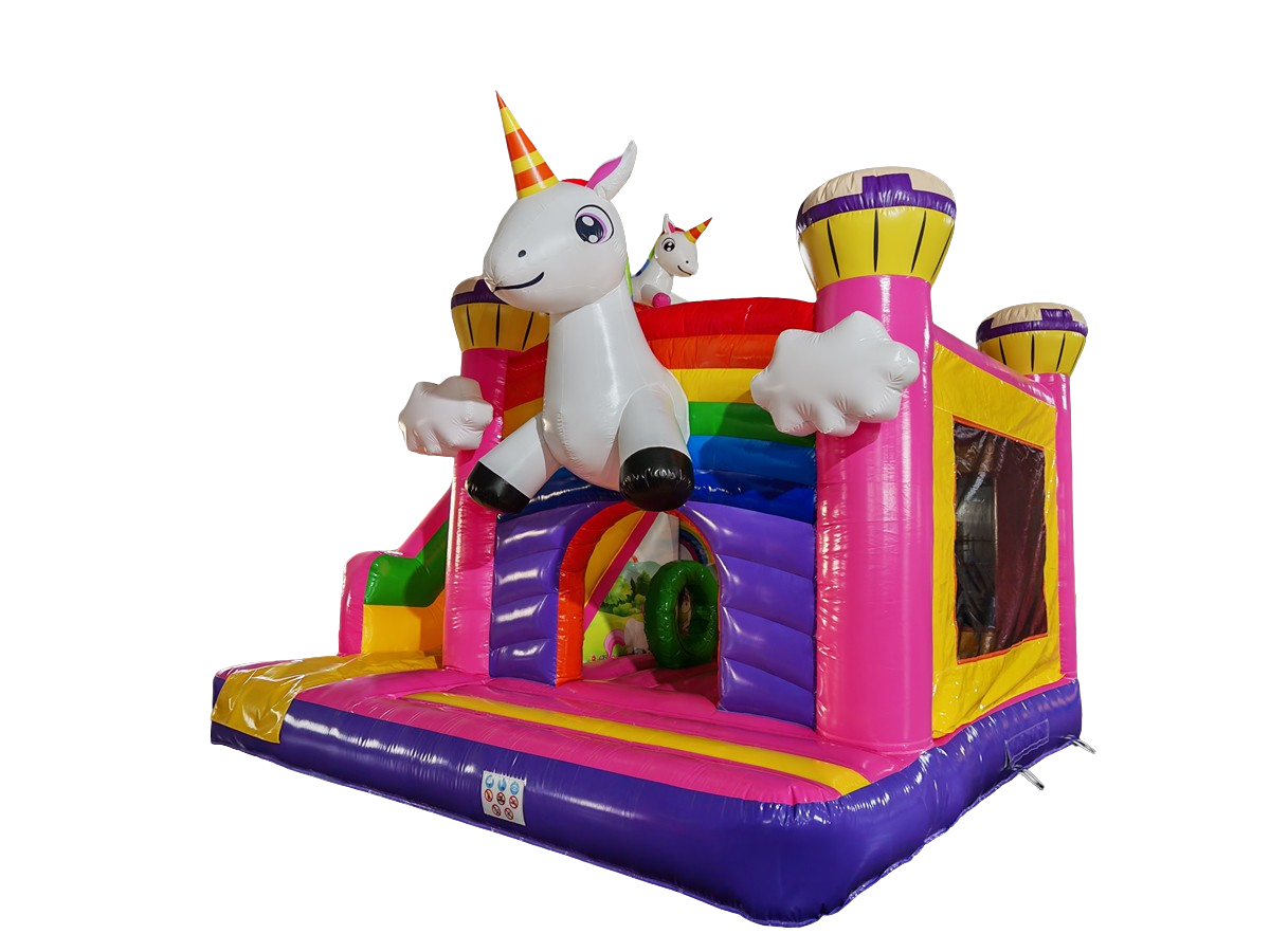 Springkussen eenhoorn - met glijbaan - 5x5 m 