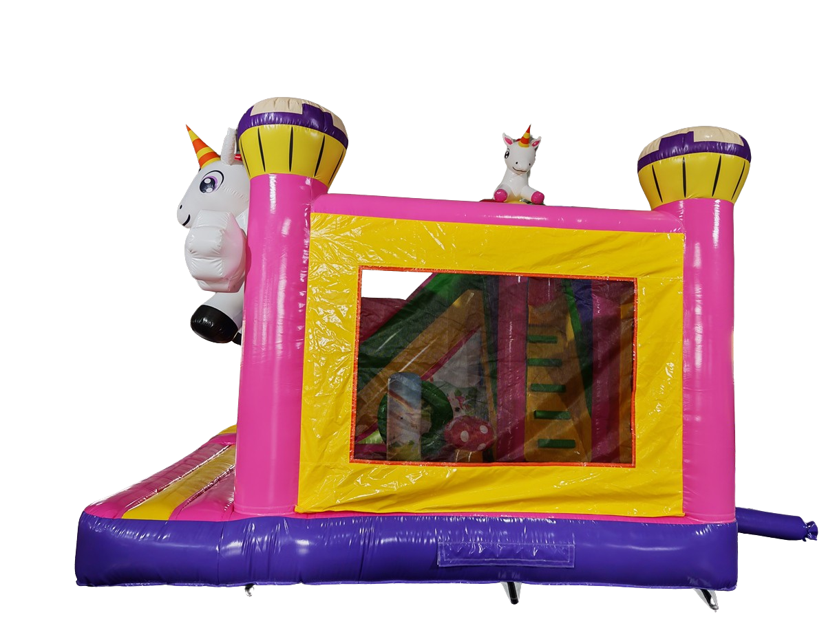 Springkussen eenhoorn - met glijbaan - 5x5 m 