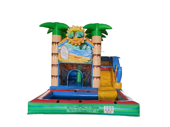 Springkussen met pool - 4,5x3,5 m - Beach