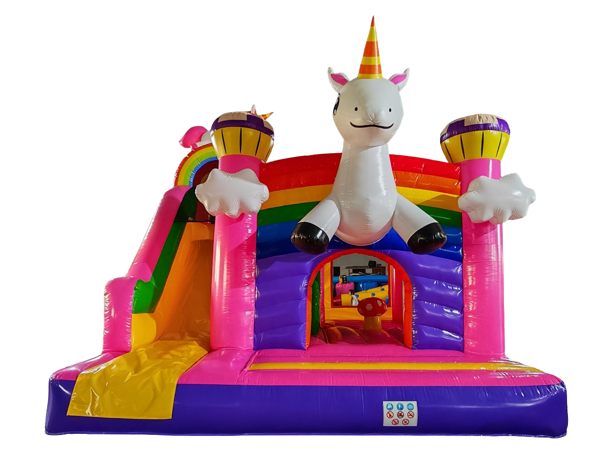 Springkussen eenhoorn - met glijbaan - 5x5 m 